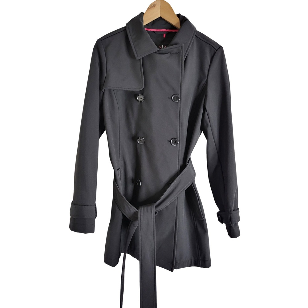 Isaac Mizrahi Live Chic Black Softshell Double Breasted Trench Coat Size 10